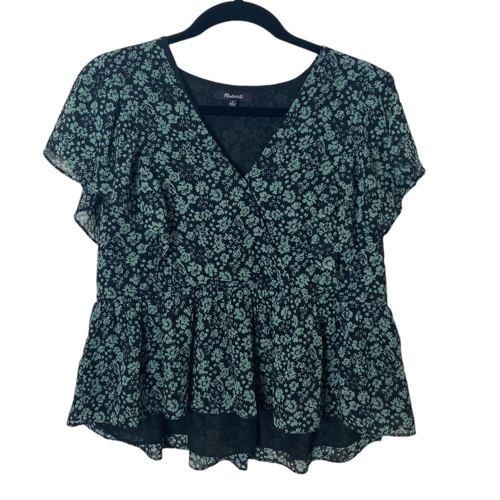 Madewell Black Floral Peplum Wrap Blouse - Picture 4 of 7